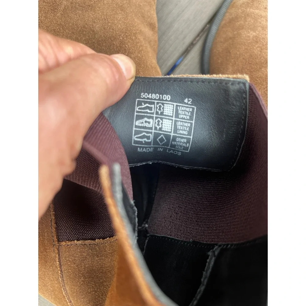 Hugo Boss Mens Tan Suede Chelsea Boots Brown Elastic Gusset / Size Mens 9